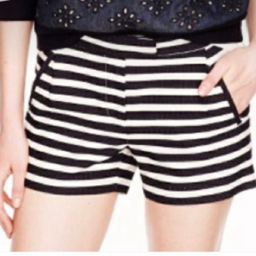 J. Crew Pleated Side Zip Shorts Navy White Stripe 6
